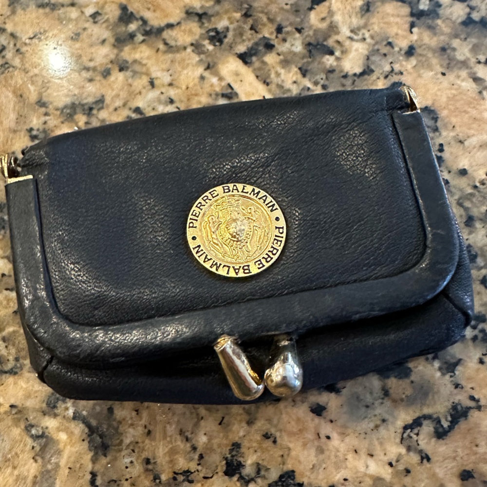 Vintage Pierre Balmain small coin pouch in black genuine Italian leather